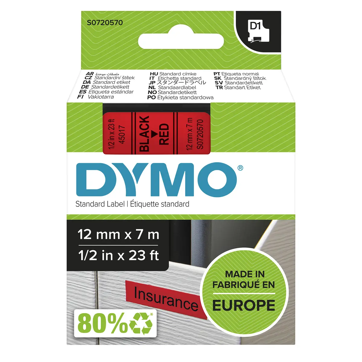 DYMO D1 uzlīmju lente melns uz