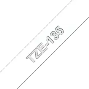 Brother TZE135 Laminēta uzlīmju lente 12mm balta uz caurspīdīga 8m