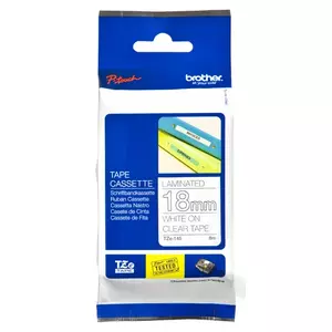 Etiķešu lente Brother TZe145 18mm Balta uz caurspīdīgas