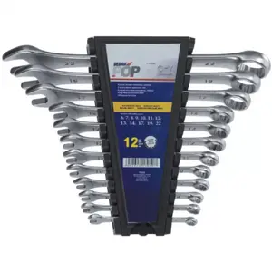 Flat-ring wrenches Dedra 1705K set, CrV steel, 12 pcs, sizes 6–22 mm