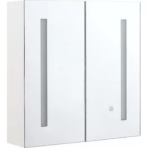 Sienas uzstādāms vannas istabas skapis Shumee ar LED spoguli 60x60 cm balts