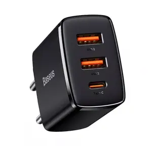 Настольное сетевое зарядное Baseus CCXJ-E01 — 30 Вт, 3 выхода (1×USB‑C PD, 2×USB‑A QC3.0), чёрное