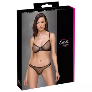 Apakšveļas komplekts Cottelli Collection 85B/L melns — veidots krūšturis ar stīpiņām un stringi, 90% poliamīds 10% spandekss