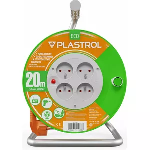 Кабельный барабан Plastrol ECO LINE, 4 розетки, 10А, 2300Вт, 20м, 3x1мм H05VV-F, оранжевый