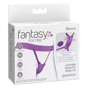Strap-On Fantasy For Her Ultimate Butterfly FFH Silicone Black — vibrator 10×6×1.9 cm, strap 76–152 cm, USB rechargeable, waterproof