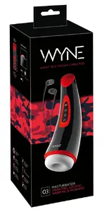 Мастурбатор WYNE Silicone Black — перезаряжаемый автоматический стимулятор, 7 режимов вибрации и 3 режима всасывания, нагрев до 40°C, съемная втулка, USB