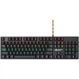 Wired black Mechanical keyboard With colorful lighting system104PCS rainbow backlight LED，also can custmized backlight,1.8M braided cable length ,rubber feet，English layout double injection ，Numbers 104 keys,keycaps,0.7kg，Size 429*124*35mm
