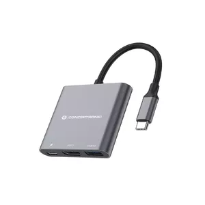 CONCEPTRONIC DONN 3-в-1 USB-C адаптер — HDMI 4K@30Hz, USB 3.0 Type-A, 60W USB PD