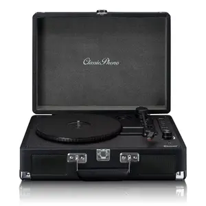 Ременной проигрыватель Lenco TT-115 Black — портативный чемоданный виниловый плеер, Bluetooth 5.0, запись на USB, 33/45/78 об/мин