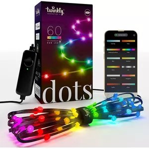 Twinkly Dots Smart Decoration 60 Daudzkrāsu LED 3 m garš, elastīga, līmējoša lietotne, vadāma iekštelpu mājas punktu gaismas josla, melns vads