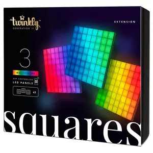 Viedā apgaismojuma komplekts Twinkly Squares Extension Kit Wi‑Fi Bluetooth melns — 3 paneļi, 64 LED, daudzkrāsains, sienas montāža