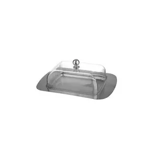 Масленка KingHoff KH 4027 — нержавеющая сталь с крышкой из акрила, 19×12×7 см