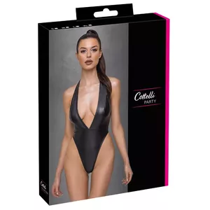 Bodysuit cottelli collection Matte Look 26432351021 — halterneck, open back, high-cut, press-stud crotch, 90% polyester 10% spandex