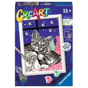 Набор по номерам Ravensburger Sleepy Kitties — взрослый набор, 10 акриловых красок, картон 180×130 мм