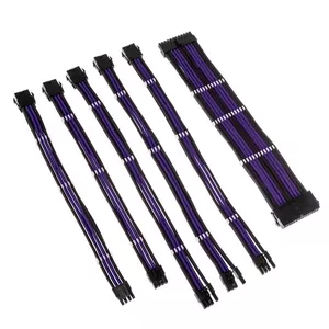 Braided Cable Extension Kit Kolink Core Adept – Jet Black/Titan Purple, PET jacket, copper conductors, 300–350 mm, 6-piece
