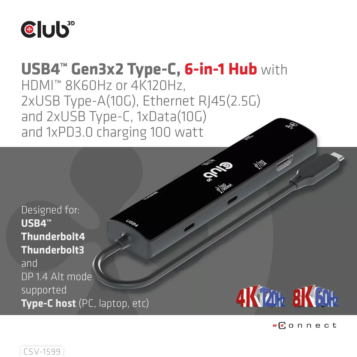 Club 3D CSV-1599 USB4 Type-C 6‑in‑1 koncentrators Photo 7