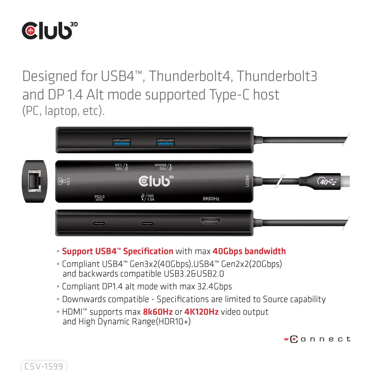 Club 3D CSV-1599 USB4 Type-C 6‑in‑1 koncentrators Photo 9