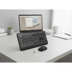 Wireless keyboard and mouse set Logitech MK540 Advanced — full-size QWERTY keyboard, USB receiver, US layout, ergonomic mouse, black/white