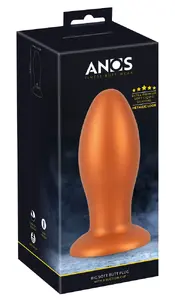 Anal plug ANOS Silicone Black — XL cone-shaped silicone butt plug with suction cup, length 16 cm, insertion 13.7 cm, Ø 6.4 cm, weight 400 g