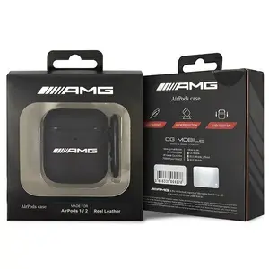 Protective leather case Mercedes AirPods cover AMA2SLWK — black, hard-shell protection for charging case