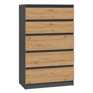 Комод top e shop M5 ANTRACYT/ARTISAN 5 ящиков, Антрацитовая дубовая отделка, 700×1095×400 мм