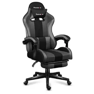 Gaming chair huzaro Force 4.7 — grey mesh, ergonomic, padded seat, adjustable height 43–53 cm, tilt 90–140°, steel base, max load 140 kg