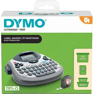 Etiķešu printeris Dymo LetraTag LT-100T ar QWERTZ tastatūru, portatīvais termālais lentes printeris