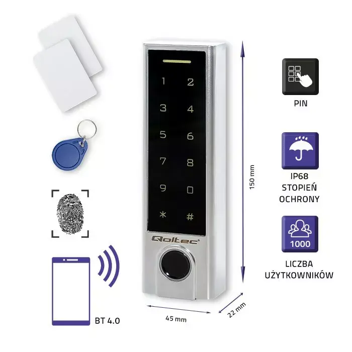Code lock QOLTEC 52448 with fingerprint and RFID Photo 2