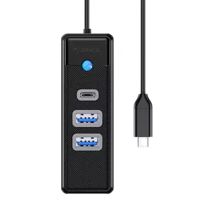 USB-C хаб ORICO PWC2U-C3-015-BK-EP — USB-C на 2× USB 3.0 + USB-C, 5 Гбит/с, 0,15 м (чёрный)