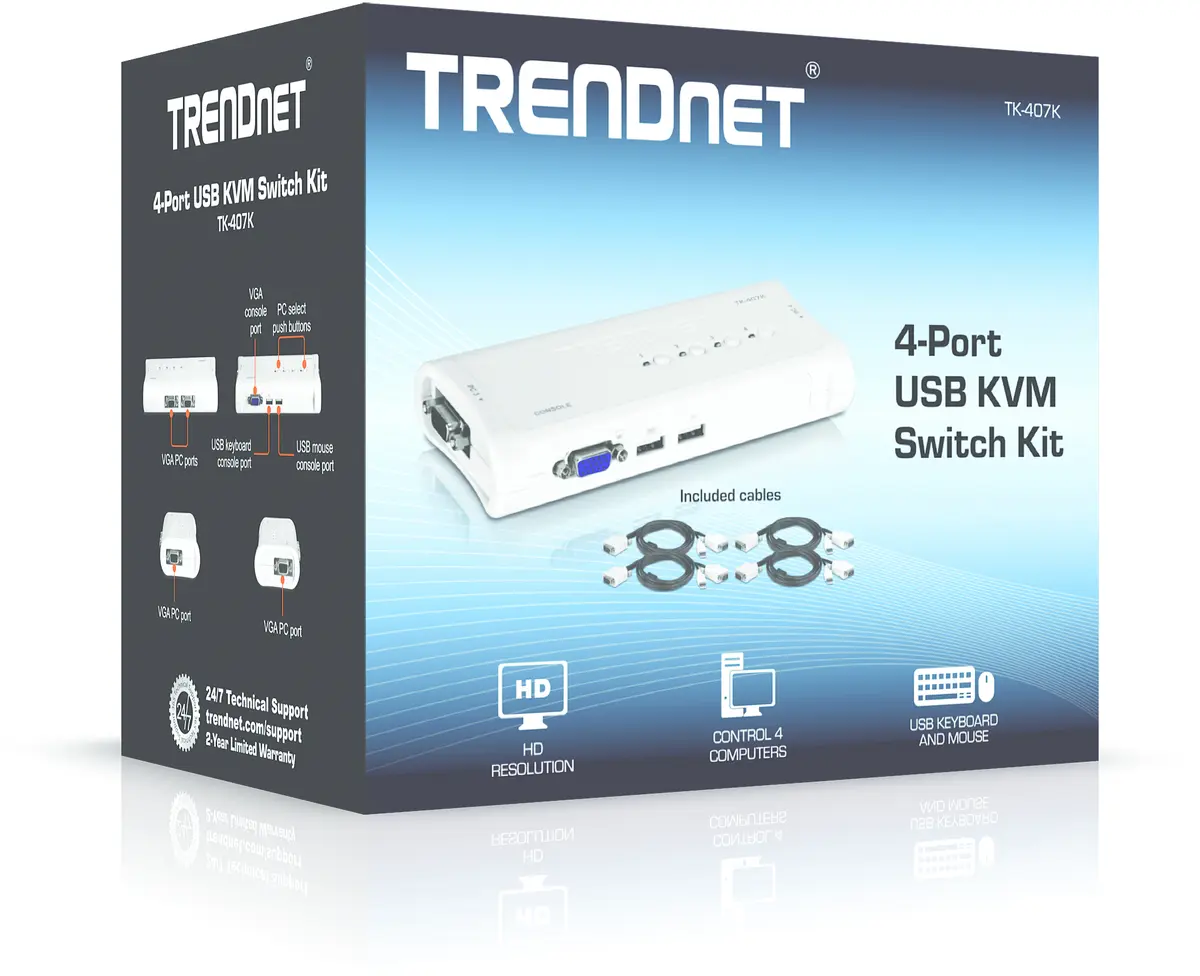 TRENDnet TK-407K 4-портовый USB VGA KVM-переключатель Photo 6