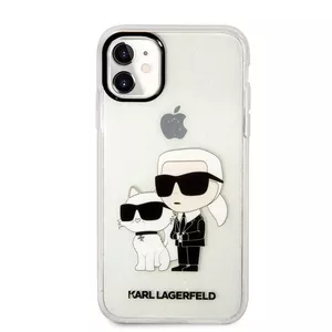 Protective phone case Karl Lagerfeld for iPhone 11 — transparent IML glitter design featuring Karl and Choupette NFT
