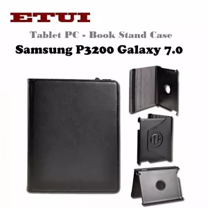 Etui Eko ādas maks ar rotējošu statīva mehānismu priekš Samsung P3200 Galaxy 7.0 Melns