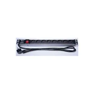 Rack power strip 1U 19" PREMIUMCORD PDU-F10G08S — 8×230V outlets, 2 m cable, switch