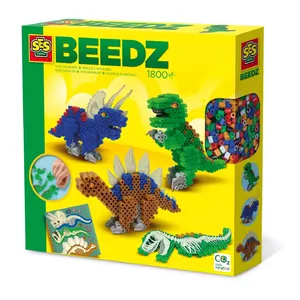 Beedz Iron-on Beads Kit SES — Dinos, 1800 pieces, includes pegboard, ironing paper, glue and brush