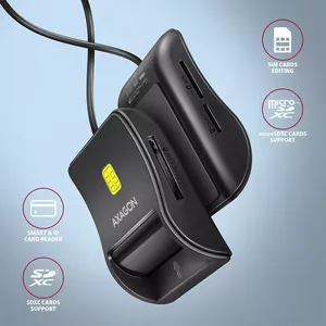 AXAGON CRE-SM3SD, USB-A FlatReader viedkaršu lasītājs (eCard) + SD/microSD/SIM, 1,3 m kabelis