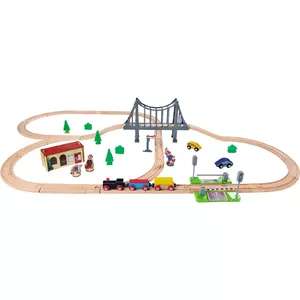 Wooden train set Eichhorn 100006204 - 55 pieces with bridge