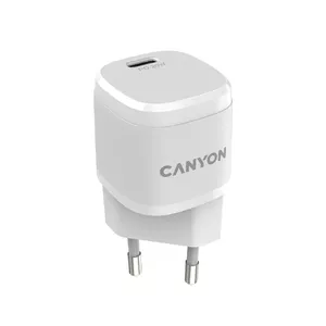 CANYON lādētājs CNE-CHA20W05 — iekštelpu AC universāls, ieeja 100–240V, izvade 12V/3A, USB-C, balts