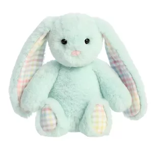 AURORA Rainbow Gingham Bunnies Plīša piparmētru zaļš  trusis, 18 cm