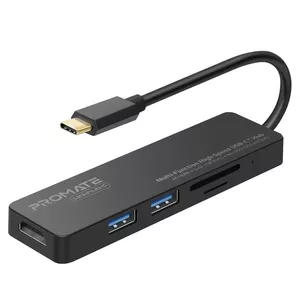 USB Hubs Promate LinkHub-C USB 3.2 Gen 1 Type-C Melns MicroSD SD