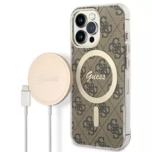 Aizmugures vāciņš GUESS priekš iPhone 13 Pro — cietais brūns, savietojams ar MagSafe