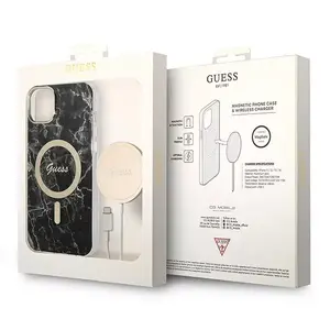 Hard phone case GUESS GUBPP14SHMEACSK for iPhone 14/15/13 6.1 inch, black marble finish