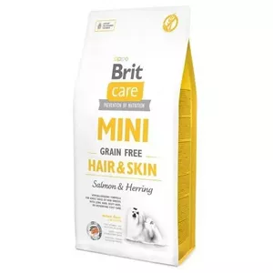 Сухой корм для собак Brit Mini Hair & Skin Salmon & Herring 7 кг — взрослые мелкие породы, белок 32%, жир 18%