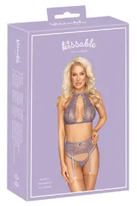 Lingerie set kissable Suspender Set L/XL Black — bra, suspender belt, string, lace, size L/XL