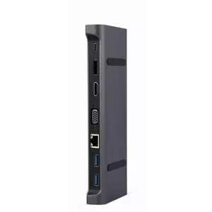 Laptop dock Gembird A-CM-COMBO9-02 USB 3.2 Gen 1 Type-C, HDMI, VGA, 3×USB-A, Gigabit Ethernet, 87W PD, Grey