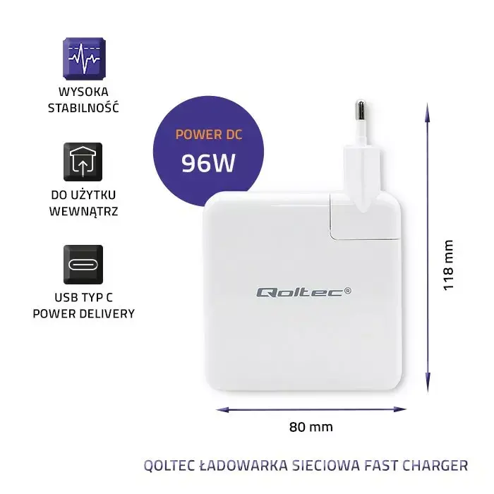 Зарядное устройство QOLTEC 51709 — 96 Вт USB‑C PD Photo 2