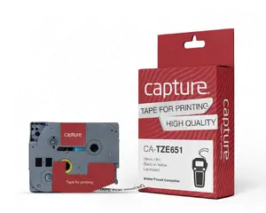 Лента для маркировки Capture CA-TZE651 Черный на желтом Нейлон Совместимость с Brother P-Touch 2.4 см 8 м