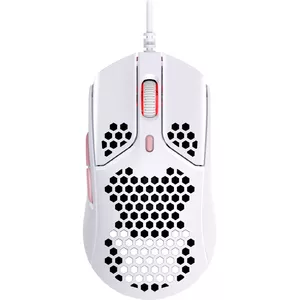 Spēļu pele HyperX Pulsefire Haste — ambidekstre, optiskā 3200 DPI, 6 pogas, USB Type-A, balti-rozā