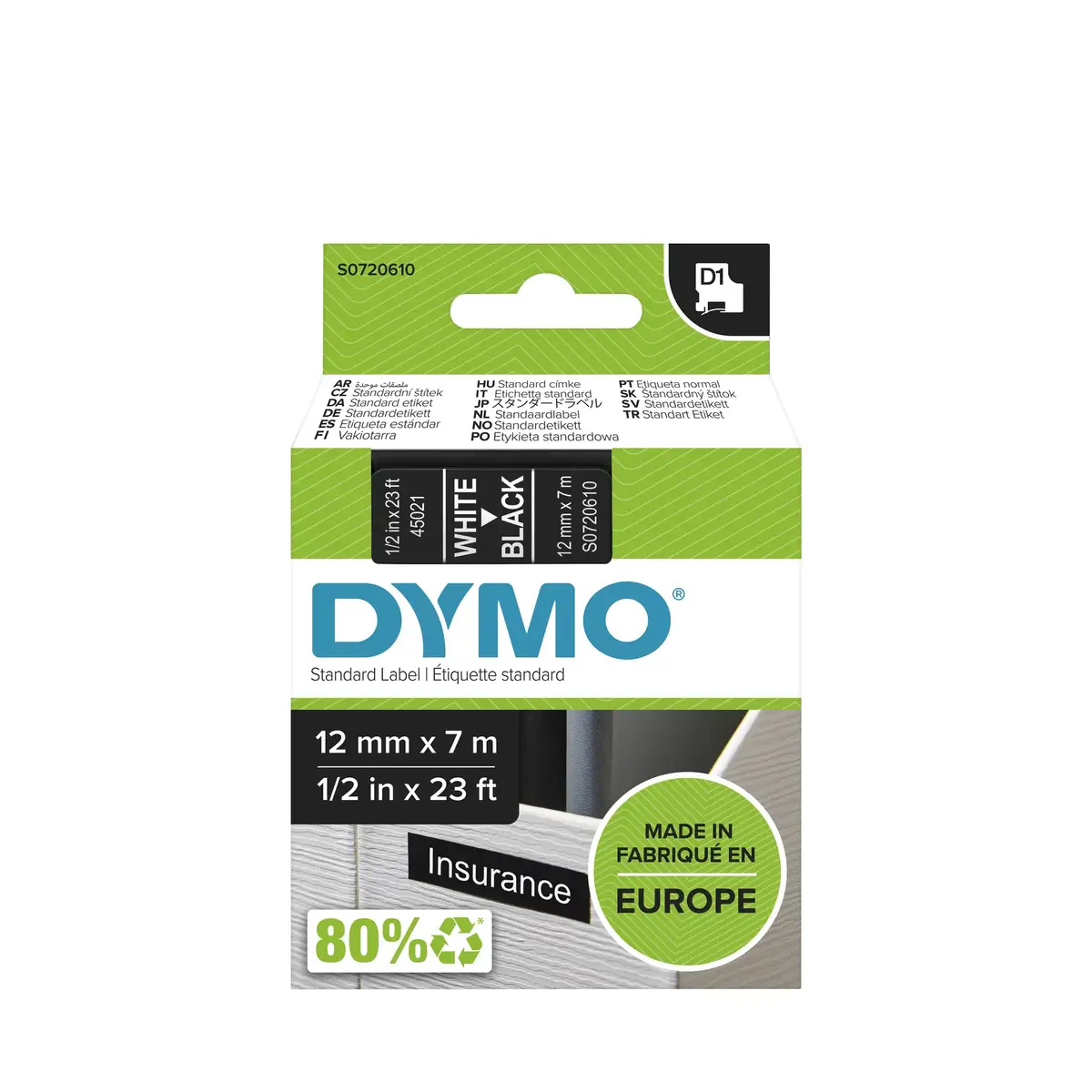 DYMO D1 Стандартная этикетка Белый на черном 12мм Photo 2