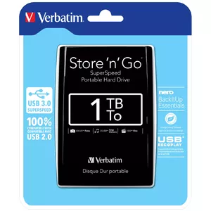 Portable Hard Drive Verbatim 1TB USB 3.0 Store 'n' Go Black