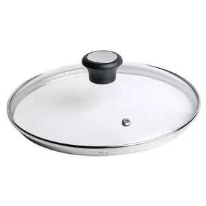 Pannas vāks Tefal 28097612 apaļš stikla vāks 26 cm, nerūsējošā tērauda maliņa, melna plastmasas rokturis